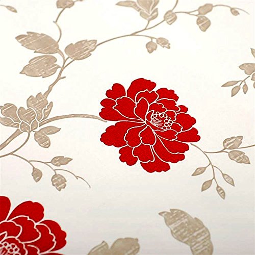 Yifely Red Peony Shelf Liner Self-Adhesive Furniture Paper Old Dresser Drawer Decor Sticker 17.7 Inch by 9.8 Feet