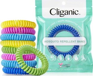 cliganic 10 pack mosquito repellent bracelets, deet-free bands, individually wrapped