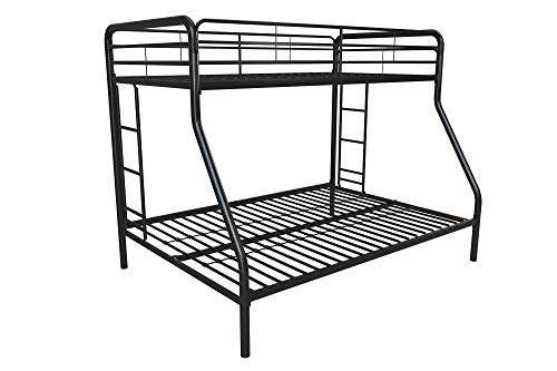 DHP Twin-Over-Full Bunk Bed with Metal Frame and Ladder, Space-Saving Design, Black