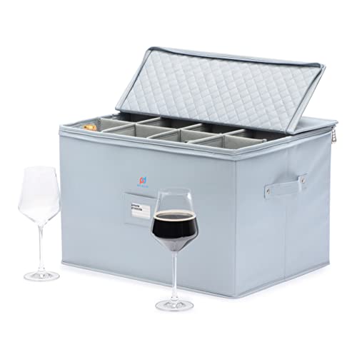 XX-Large Tall Stemware Wine Glass Storage Container (20x15.5x13.2 In). Fully Padded 12-Large Compartments With Hard Top, Bottom and Sides. For Wine Bottles, Glasses, Flutes Up To 13.2 Inches Tall