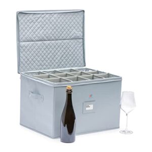 XX-Large Tall Stemware Wine Glass Storage Container (20x15.5x13.2 In). Fully Padded 12-Large Compartments With Hard Top, Bottom and Sides. For Wine Bottles, Glasses, Flutes Up To 13.2 Inches Tall