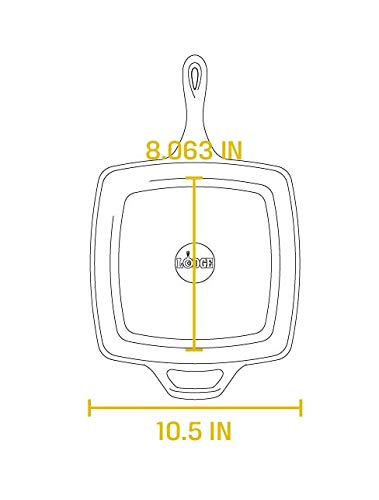 Lodge L8SGP3 Cast Iron Square Grill Pan, Pre-Seasoned, 10.5-inch