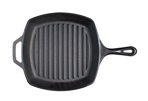 Lodge L8SGP3 Cast Iron Square Grill Pan, Pre-Seasoned, 10.5-inch