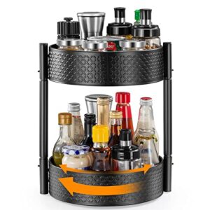 honhoo lazy susan turntable organizer for cabinet, rotating spicy rack organizer for pantry kitchen & bathroom, steel, black, 2 tiers, tnj-2