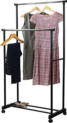 Simple Houseware Double Rod Portable Clothing Hanging Garment Rack