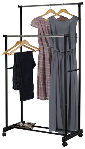 Simple Houseware Double Rod Portable Clothing Hanging Garment Rack