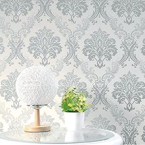 HOYOYO 17.8 x 78 Inches Self-Adhesive Shelf Liner, Self-Adhesive Shelf Liner Dresser Drawer Paper Wall Sticket Home Decoration, Vintage Gray Damask