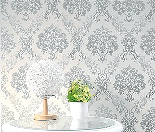 HOYOYO 17.8 x 78 Inches Self-Adhesive Shelf Liner, Self-Adhesive Shelf Liner Dresser Drawer Paper Wall Sticket Home Decoration, Vintage Gray Damask