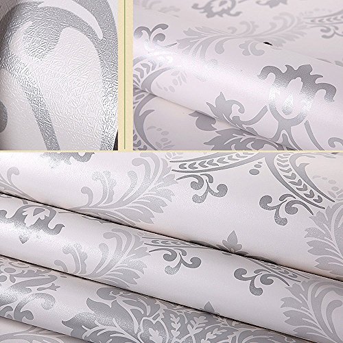 HOYOYO 17.8 x 78 Inches Self-Adhesive Shelf Liner, Self-Adhesive Shelf Liner Dresser Drawer Paper Wall Sticket Home Decoration, Vintage Gray Damask