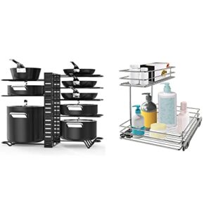 pot rack organizers & pull out cabinet organizer, adjustable pots and pans organizer with 3 diy methods for kitchen organization, 12.6w x 16.53d x 12.99h under sink slide out storage shelf(2 pack)