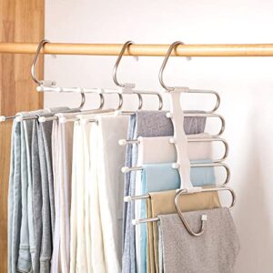 [upgrade] azeroth pants hangers 2 pack space saving s-type stainless steel clothes pants hangers ，anti-slip design,clothes closet storage organizer for pants jeans trousers skirts scarf (white)