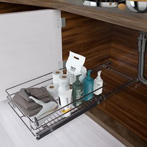 GROWLING Pull Out Cabinet Organizer, Heavy-Duty Slide Out Shelves, Sliding Wire Baskets Drawer Storage for Kitchen, Bathroom, 12" W x 17.3" D x 5.4" H, Chrome Finish.