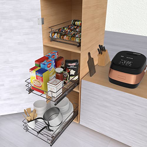 GROWLING Pull Out Cabinet Organizer, Heavy-Duty Slide Out Shelves, Sliding Wire Baskets Drawer Storage for Kitchen, Bathroom, 12" W x 17.3" D x 5.4" H, Chrome Finish.