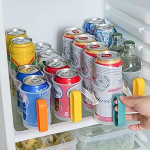 KNONAP Portable Soda Can Organizer for Refrigerator,Drink Organizer for Fridge,Beer Can Holder, Fridge Storage Sliding Rack with Handles (Orange)