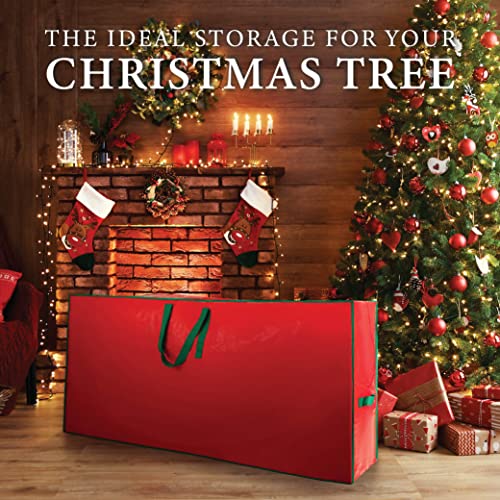 Christmas Tree Storage Bag - Stores a 9-Foot Artificial Xmas Holiday Tree. Durable Waterproof Material to Protect Against Dust, Insects, and Moisture. Zippered Bag with Carry Handles. (Red)