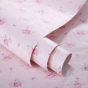 pink floral drawer shelf liner self adhesive decorative rose contact paper for shelves drawer cabinets furniture wall decoration (17.7×78.7 inches)