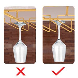 MOCOUM Wine Glasses Rack Under Cabinet Stemware Rack, Wine Glass Hanger Rack Wire Wine Glass Holder Storage Hanger for Cabinet Kitchen Bar (Glod, 4 Rows 1 Pack)