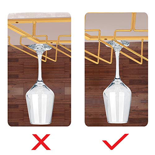 MOCOUM Wine Glasses Rack Under Cabinet Stemware Rack, Wine Glass Hanger Rack Wire Wine Glass Holder Storage Hanger for Cabinet Kitchen Bar (Glod, 4 Rows 1 Pack)