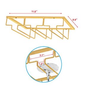 MOCOUM Wine Glasses Rack Under Cabinet Stemware Rack, Wine Glass Hanger Rack Wire Wine Glass Holder Storage Hanger for Cabinet Kitchen Bar (Glod, 4 Rows 1 Pack)