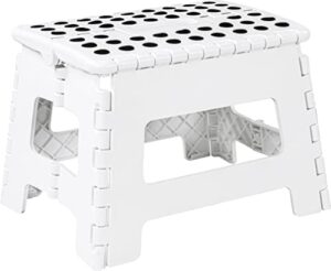 utopia home folding step stool – (pack of 1) foot stool with 9 inch height – holds up to 300 lbs – lightweight plastic foldable step stool for kids, kitchen, bathroom & living room (white)