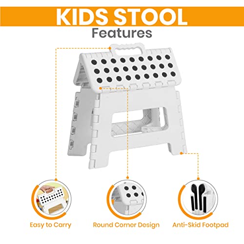 Utopia Home Folding Step Stool - (Pack of 1) Foot Stool with 9 Inch Height - Holds Up to 300 lbs - Lightweight Plastic Foldable Step Stool for Kids, Kitchen, Bathroom & Living Room (White)