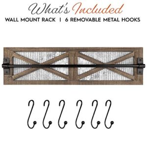 Autumn Alley Rustic Kitchen Utensils Hanging Rack with S Hooks | Wall Mounted Wood Rack for Mugs, Utensils, Pots and Farmhouse Decor | Rustic Wall Decor