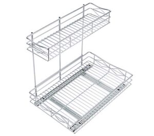 tqvai pull out under sink cabinet organizer 2 tier slide wire shelf basket – 11.49w x 17d x 14h – request at least 12 inch cabinet opening
