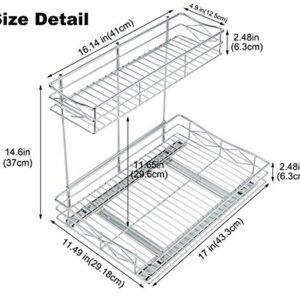 TQVAI Pull Out Under Sink Cabinet Organizer 2 Tier Slide Wire Shelf Basket - 11.49W x 17D x 14H - Request at Least 12 inch Cabinet Opening