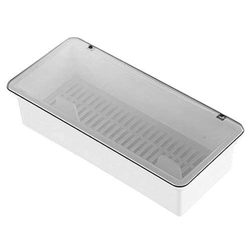 AIYoo Flatware Tray Kitchen Drawer Organizer With Lid And Drainer - Plastic Kitchen Cutlery Tray and Utensil Storage Container with Cover 12.5 Inch - Dinnerware Holder White