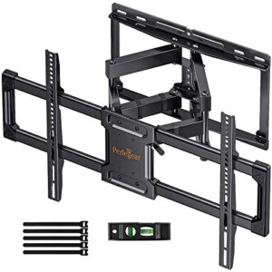perlegear full motion tv wall mount for most 37-82 inch flat curved screen up to 100 lbs, 12″/16″ wood studs, tv mount bracket with dual articulating arms, swivel, tool-free tilt, max vesa 600x400mm