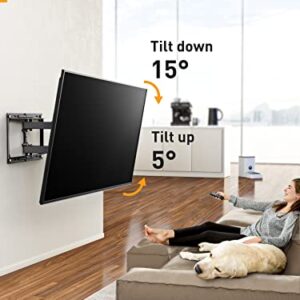 Perlegear Full Motion TV Wall Mount for Most 37-82 inch Flat Curved Screen up to 100 lbs, 12"/16" Wood Studs, TV Mount Bracket with Dual Articulating Arms, Swivel, Tool-Free Tilt, Max VESA 600x400mm