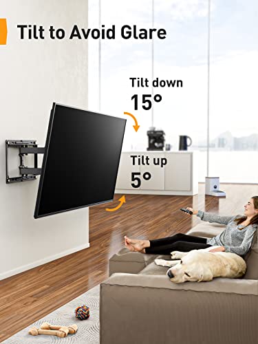 Perlegear Full Motion TV Wall Mount for Most 37-82 inch Flat Curved Screen up to 100 lbs, 12"/16" Wood Studs, TV Mount Bracket with Dual Articulating Arms, Swivel, Tool-Free Tilt, Max VESA 600x400mm