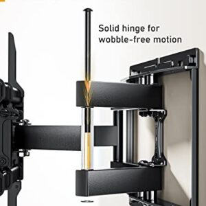 Perlegear Full Motion TV Wall Mount for Most 37-82 inch Flat Curved Screen up to 100 lbs, 12"/16" Wood Studs, TV Mount Bracket with Dual Articulating Arms, Swivel, Tool-Free Tilt, Max VESA 600x400mm