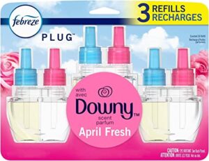 febreze odor-fighting fade defy plug air freshener refill, downy april fresh, (3) .87 fl. oz. oil refills