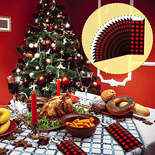 100 Pieces Christmas Paper Utensil Cutlery Holders Knife Forks Pouch Bags Disposable Buffalo Plaid Xmas Silverware Bags for Christmas Home Wedding Festival Parties Restaurant Kitchen Travel