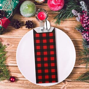 100 Pieces Christmas Paper Utensil Cutlery Holders Knife Forks Pouch Bags Disposable Buffalo Plaid Xmas Silverware Bags for Christmas Home Wedding Festival Parties Restaurant Kitchen Travel