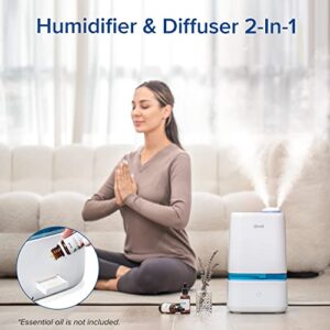 LEVOIT 4L Humidifiers for Bedroom Large Room & Essential Oil Diffuser, Ultrasonic Quiet Cool Mist for Baby, Plants, Last up to 40Hours, Dual 360° Rotation Nozzles, Handle Design, Auto Shut Off, Blue