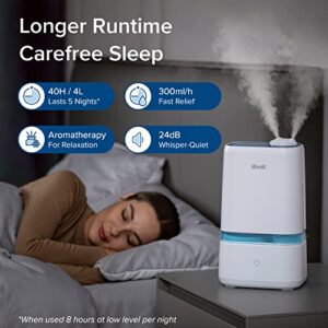 LEVOIT 4L Humidifiers for Bedroom Large Room & Essential Oil Diffuser, Ultrasonic Quiet Cool Mist for Baby, Plants, Last up to 40Hours, Dual 360° Rotation Nozzles, Handle Design, Auto Shut Off, Blue