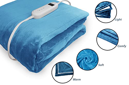 Electric Throw Heated Blanket - 50" x 60" Blue Fast Heating Blanket, 10 Heat Levels, 4 Hours Auto Shut-Off - Electric Blanket Throw Portable Heated Lap Pad - Machine Washable Heated Throw Gift…