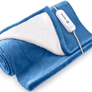 Electric Throw Heated Blanket - 50" x 60" Blue Fast Heating Blanket, 10 Heat Levels, 4 Hours Auto Shut-Off - Electric Blanket Throw Portable Heated Lap Pad - Machine Washable Heated Throw Gift…