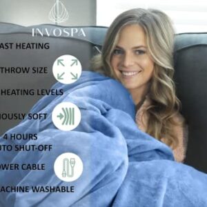 Electric Throw Heated Blanket - 50" x 60" Blue Fast Heating Blanket, 10 Heat Levels, 4 Hours Auto Shut-Off - Electric Blanket Throw Portable Heated Lap Pad - Machine Washable Heated Throw Gift…