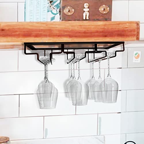 Wine Glass Rack Under Cabinet,2 Pack Metal Wine Glass Holder Stemware Rack, Black 3 Rows Wine Glass Hanger Rack for Kitchen Bar,Easy Install Under Shelf Wine Glass Holder