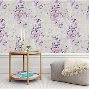 PoetryHome Self Adhesive Vinyl Purple Peony Contact Paper Shelf Liner Cabinets Dresser Drawer Liner Peel and Stick Vintage Floral Wallpaper Roll 17.7x117 Inches