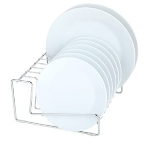 joy aid plate organizer for cabinet, dinner plate holder, cutting board and lid organizer, 8 slots, 304 stainless steel
