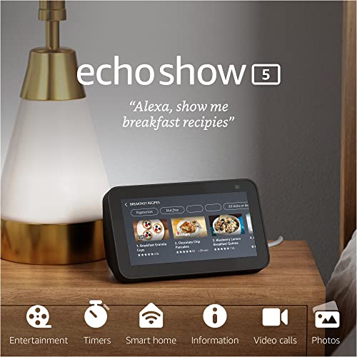 Echo Show 5 (2nd Gen, 2021 release) | Smart display with Alexa and 2 MP camera | Charcoal