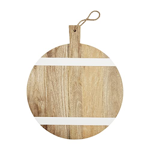 Mud Pie White/Wood Stripe Lazy Susan, 19" x 16"