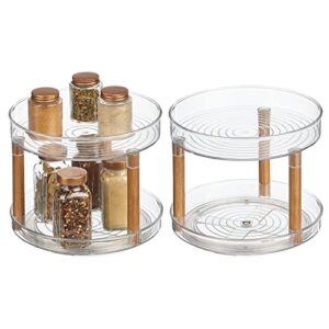 nate home by nate berkus 2-tier plastic 9-inch turntable organizer with ash wood accents | for kitchen cabinet, countertop, or pantry organizing from mdesign – set of 2, clear/natural