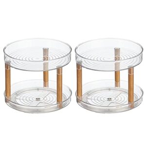 Nate Home by Nate Berkus 2-Tier Plastic 9-Inch Turntable Organizer with Ash Wood Accents | for Kitchen Cabinet, Countertop, or Pantry Organizing from mDesign - Set of 2, Clear/Natural