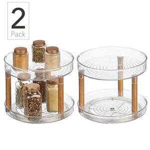 Nate Home by Nate Berkus 2-Tier Plastic 9-Inch Turntable Organizer with Ash Wood Accents | for Kitchen Cabinet, Countertop, or Pantry Organizing from mDesign - Set of 2, Clear/Natural