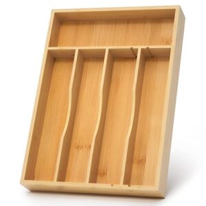calm cozy kitchen silverware organizer, bamboo drawer organizer with adjustable compartments utensils holder